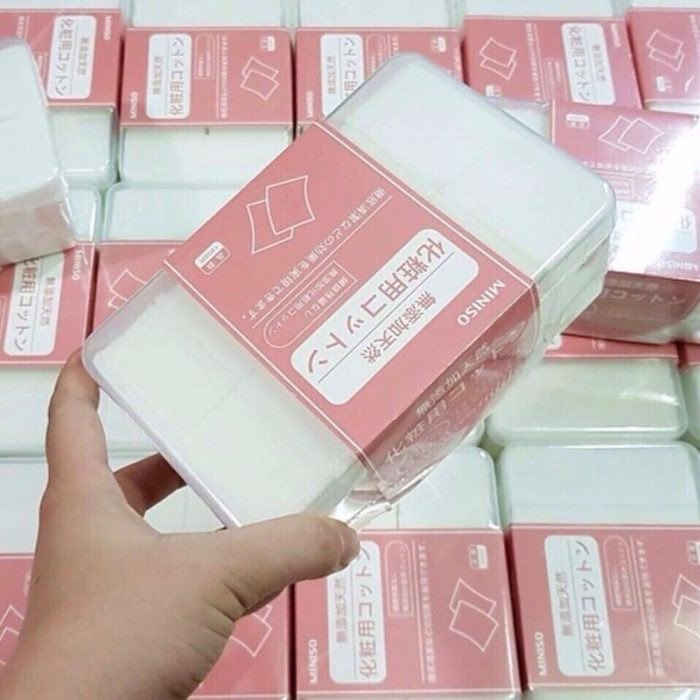 Bông Tẩy Trang Miniso Siêu Mỏng Nhật Bản Hộp 1000 Miếng 100% Cotton Nguyên Chất Dai Mềm Không Gây Kích Ứng.