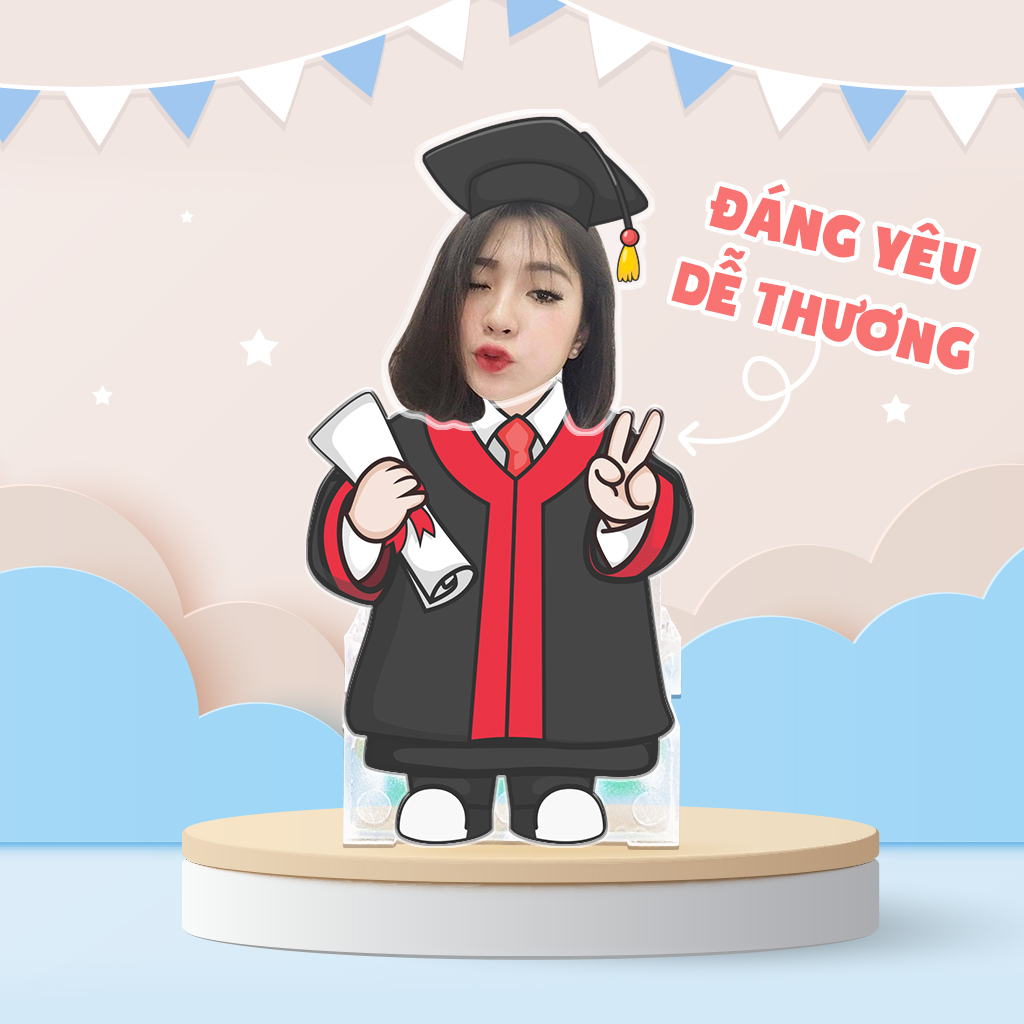 Mô hình standee lắc đầu ghép mặt học sinh tốt nghiệp chụp kỷ yếu in theo yêu cầu mô hình chạy pin th