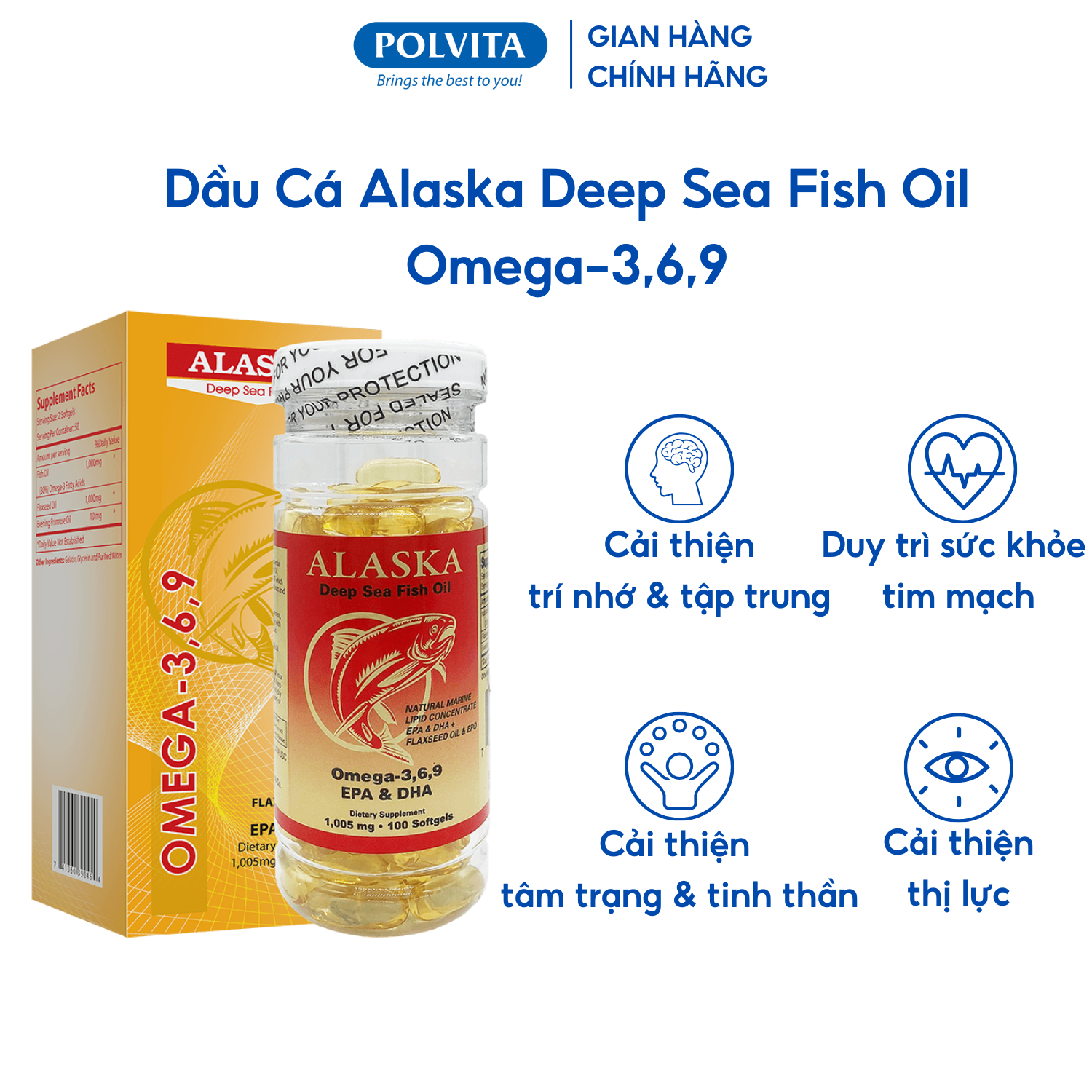 Viên uống dầu cá Alaska Deep Sea Fish Oil -369 (Nu-Health) hỗ trợ giảm Cholesterol nâng cao thị lực
