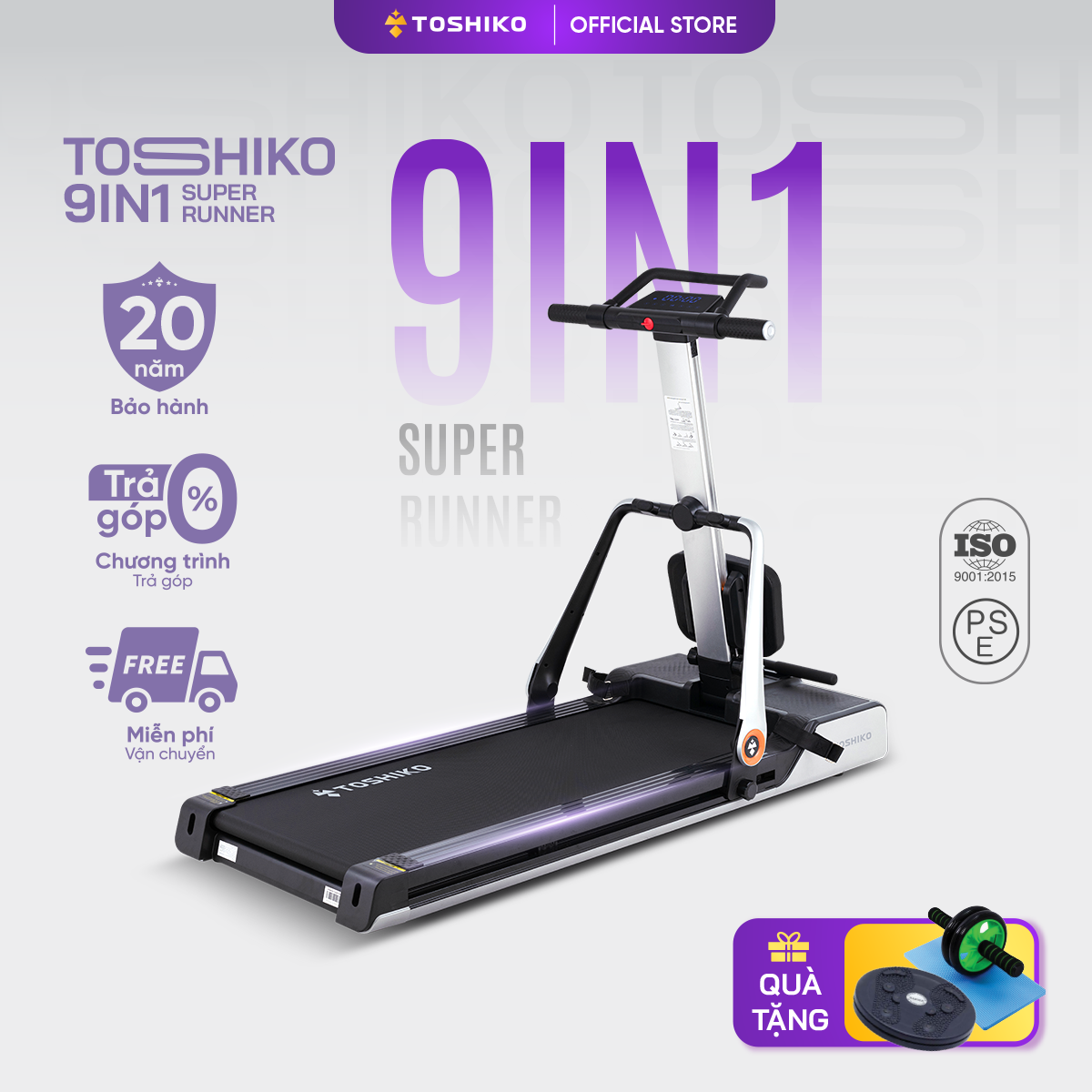 Máy chạy bộ đa năng Toshiko 9in1 Super Runner kết hợp 9 chức năng tập luyện giúp nâng cao thể lực tạ