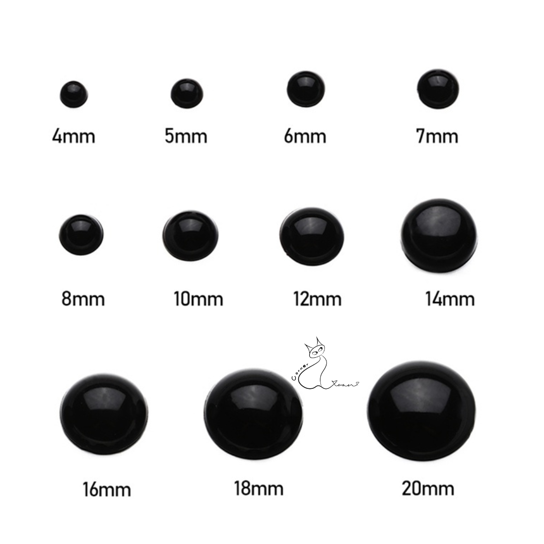 Túi 100 mắt thú dán gấu bông nhiều size | Mắt thú len DIY nhiều size