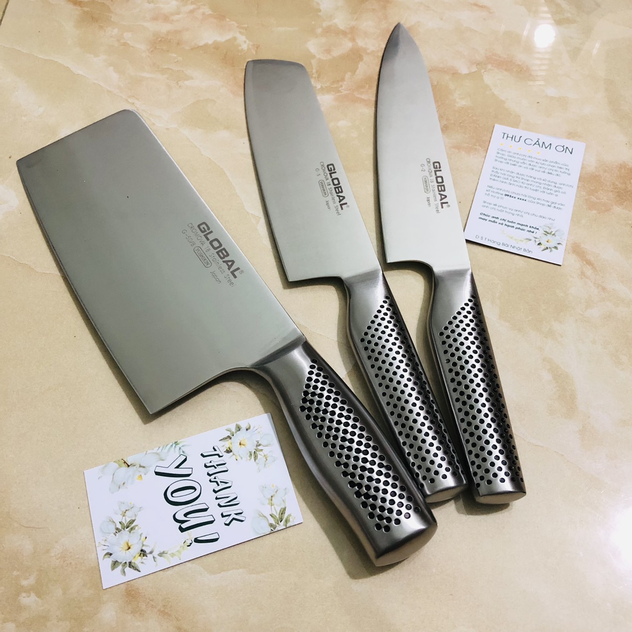 Dao nhật làm bếp 3 món dao global hàng bãi thiết kế thép không gỉ dao chặt dao thái chuyên dùng cho nhà