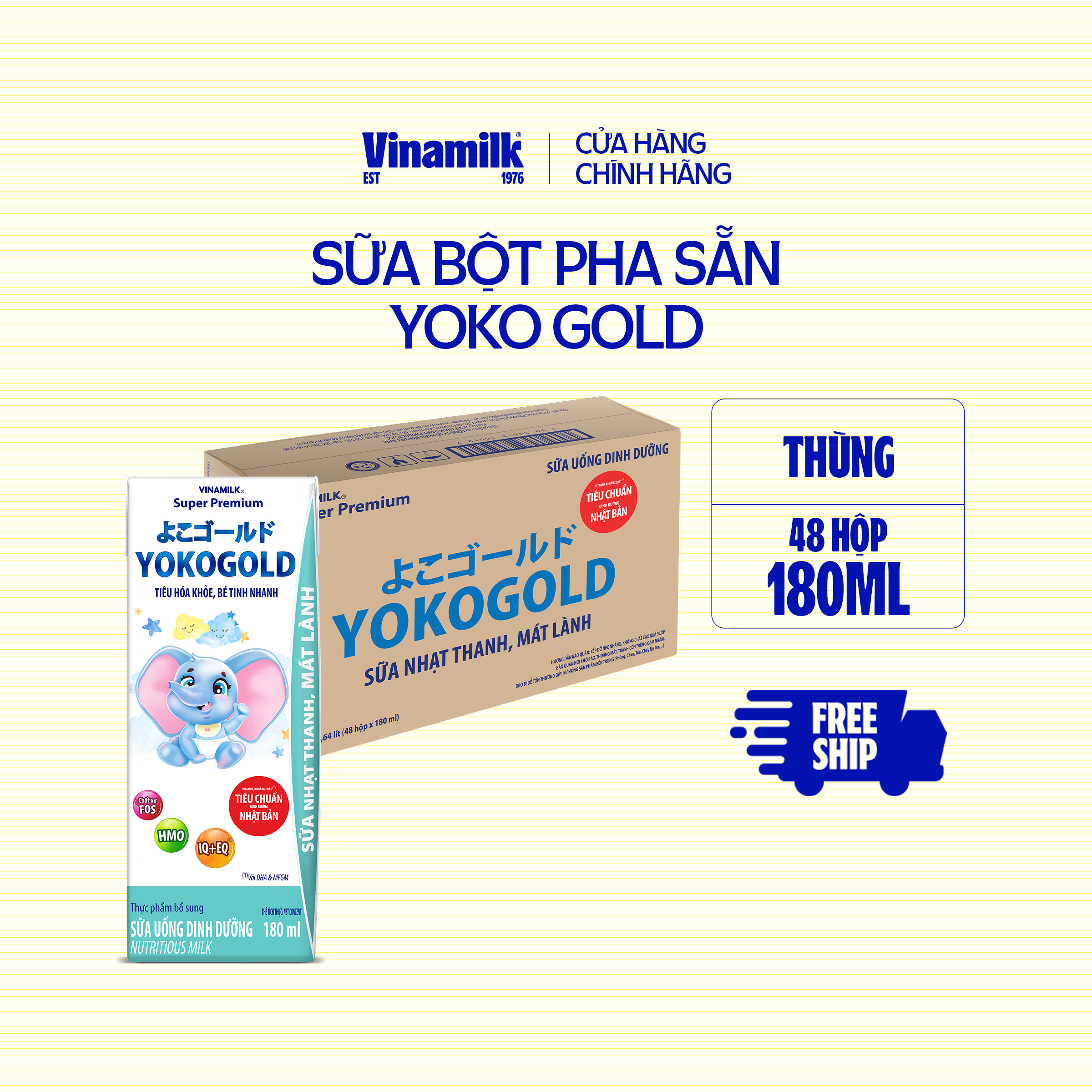 Thùng 48 hộp Sữa nước YOKO GOLD 180ml - sữa bột pha sẵn Dưỡng chất tốt từ Nhật Bản Vị Nhạt thanh mát