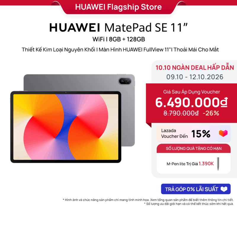 Máy tính bảng HUAWEI MatePad SE 11”|Thiết Kế Kim Loại Nguyên Khối||Màn Hình HUAWEI FullView 11″ Thoải Mái Cho Mắt|Pin Mạnh Mẽ 7700 mAh