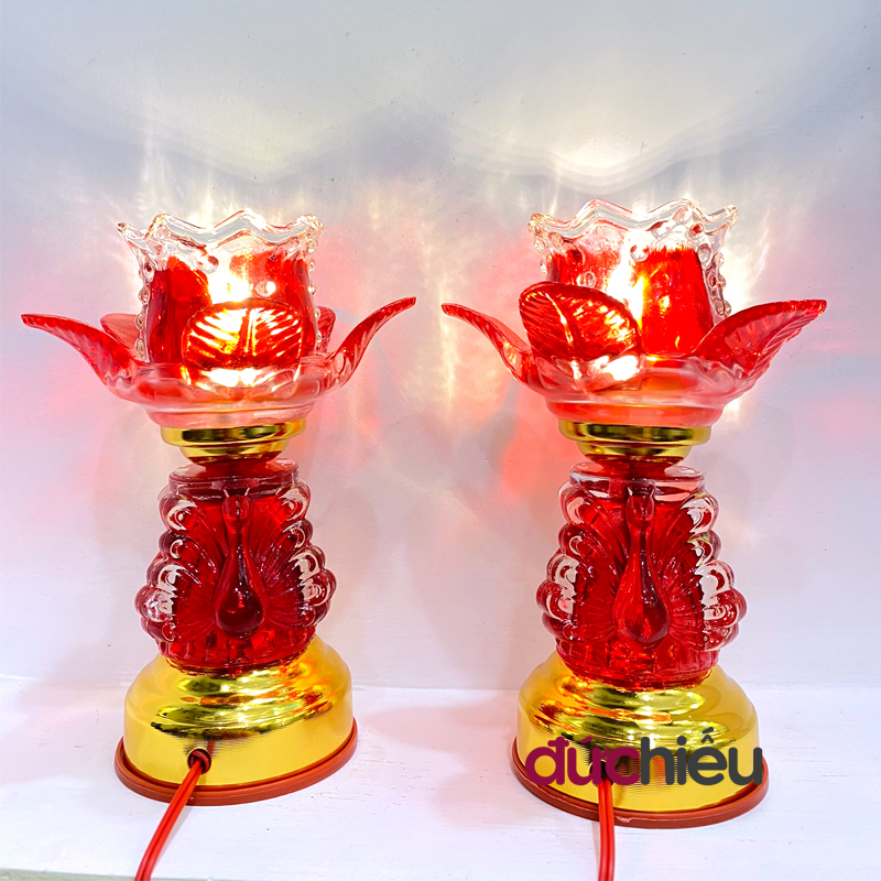 Đèn thờ cúng hoa sen để bàn thờ chất liệu thủy tinh đèn cúng Phật Quan Âm - Đức Hiếu Shop