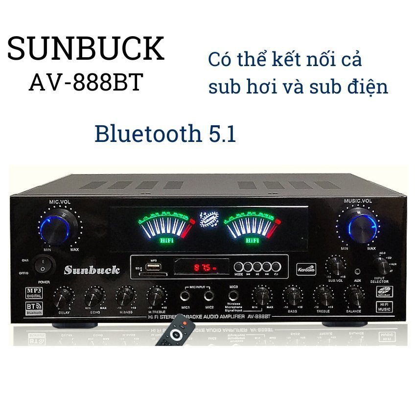 Amply bluetooth karaoke Sunbuck AV-888BT công suất khủng 700W âm thanh cực chất kết nối được sub hơi