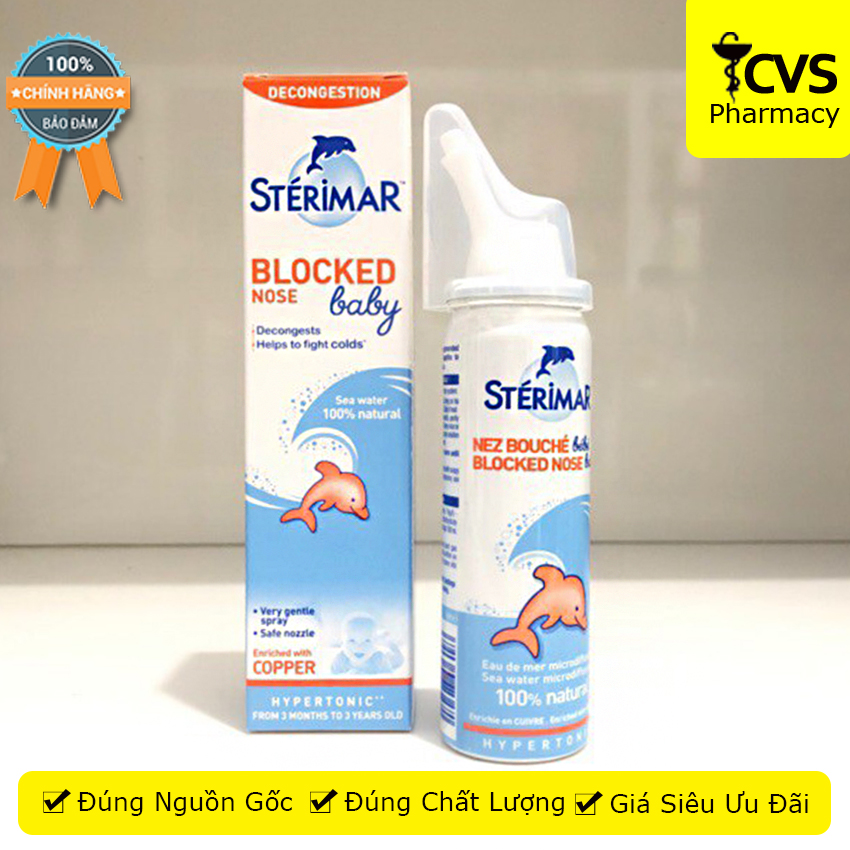 Dung dịch xịt mũi Sterimar Blocked Nose Baby dùng cho bé 3 tháng - 3 tuổi giảm nghẹt mũi sung huyết mũi - cvspharmacy
