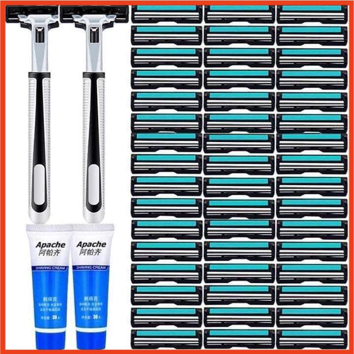 [Hcm]Combo 72 Lưỡi Cạo Râu + 2 Dao Cạo Râu + 2 Gel Cạo Râu Sài Cả Năm Chưa Hết Snowgem