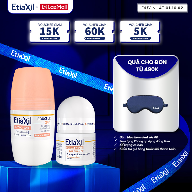 Combo Lăn khử mùi Etiaxil bảo vệ kép 50ml và Lăn Khử Mùi Ngăn Mồ Hôi Etiaxil 15ml