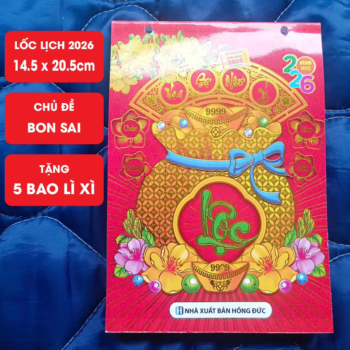Lịch lốc 2026 kích thước 14.5 x 20.5cm chủ đề bonsai chữ lớn số to có ngày giờ hoàng đạo