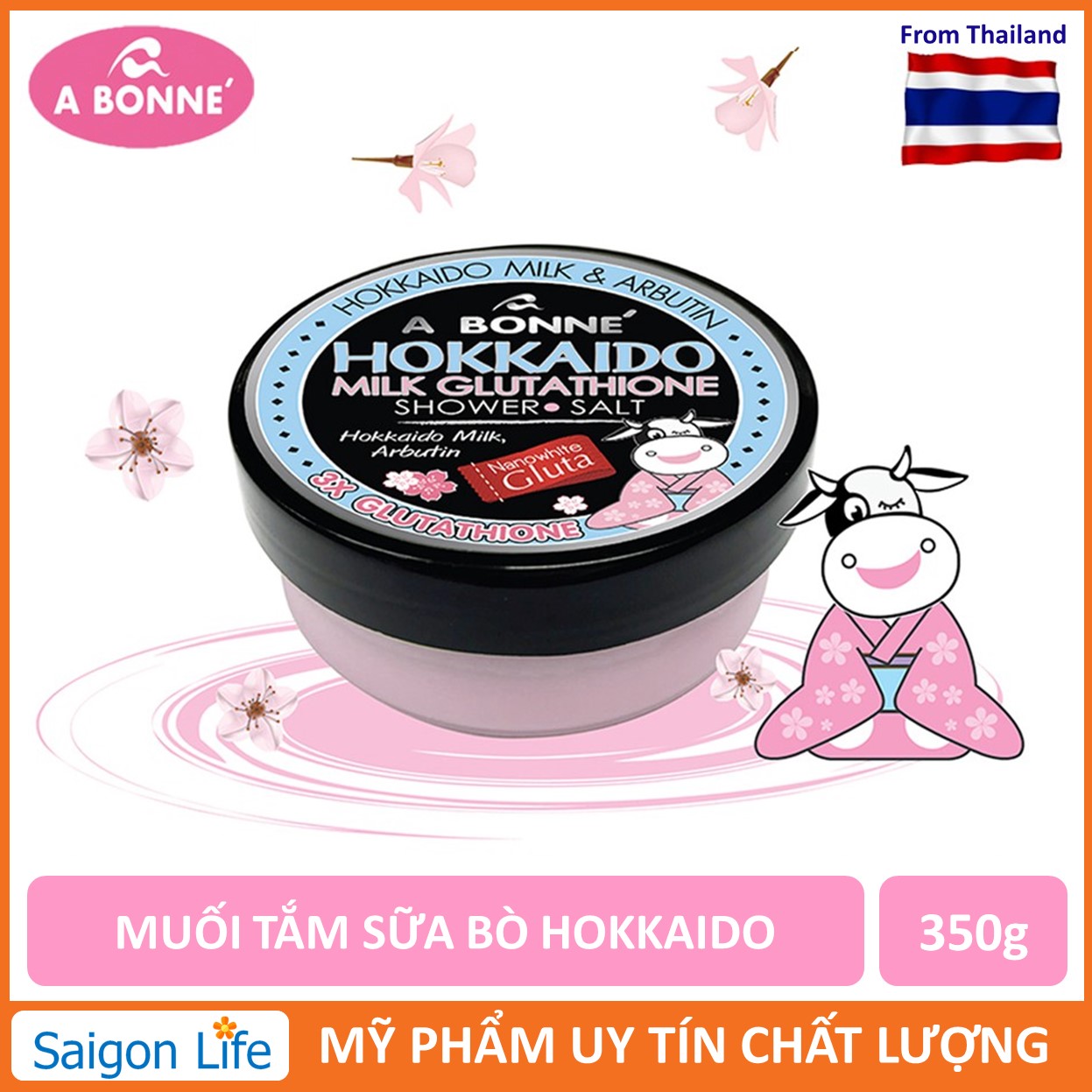 Muối Tắm Sữa Bò A Bonne Hokkaido Tẩy Tế Bào Chết Làm Trắng Da A Bonne Spa Hokkaido Milk Glutathione Shower Salt 350G