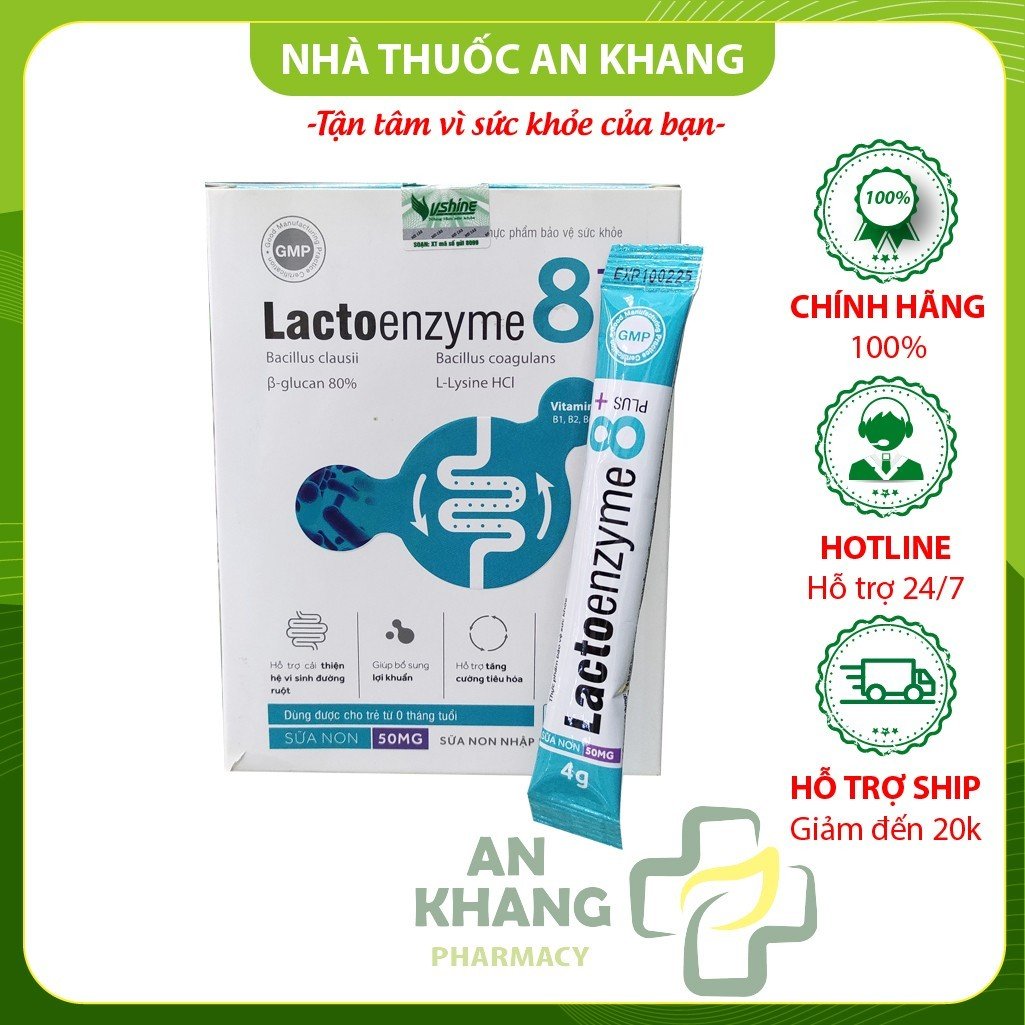 Lacto enzyme 8+ plus hộp 30 gói - hỗ trợ đường tiêu hóa  kích thích ăn ngon cho bé