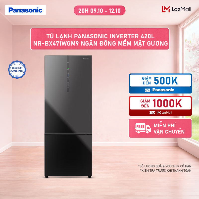 Tủ lạnh Panasonic Inverter 420L NR-BX471WGM9 Ngăn đông mềm Mặt gương