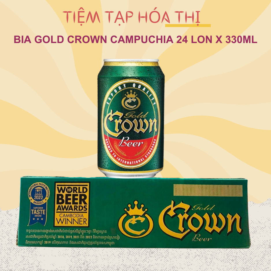 Thùng 24 Lon Bia Gold Crown Campuchia 330ml Nồng Độ 4.5%