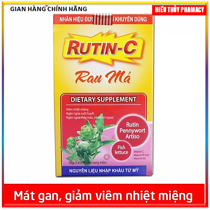 Viên uống Rutin C Rau Má giảm viêm nhiệt miệng giảm táo bón tiêu trĩ nhuận tràng - Hộp 30 viên