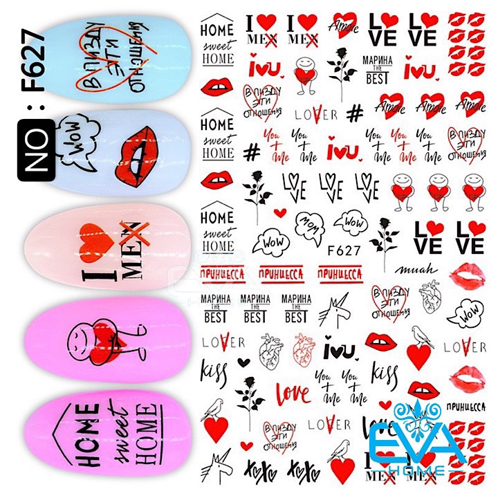 [Hcm]Miếng Dán Móng Tay 3D Nail Sticker Tráng Trí Hoạ Tiết Chủ Đề Tình Yêu F627