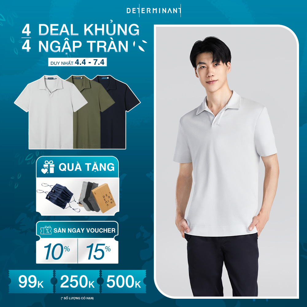 Áo Thun Nam Polo DETERMINANT 100% Cotton Siêu Dài Kháng Khuẩn Chống Phai Màu - P04 - Màu Xám Cổ Khôn