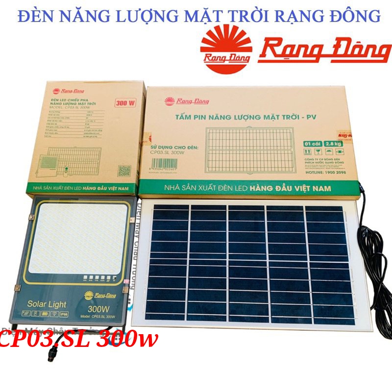 Đèn chiếu pha năng lượng mặt trời Rạng Đông 300W Model: CP03.SL.RAD 300W. - Chính Hãng bảo hành 2 năm chiếu sáng mạnh mẽ và tiết kiệm năng lượng