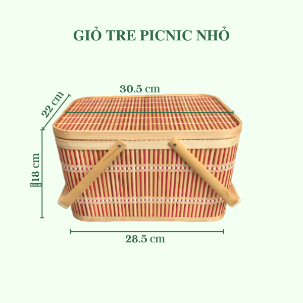 [Hàng xuất khẩu] Giỏ mây tre đan có nắp Bamboo Handicaft đựng đồ Tết rượu hoa quả bánh kẹo - Hộp đựng quà bằng mây tre đan - Giỏ tre picnic đi dã ngoại trang trí