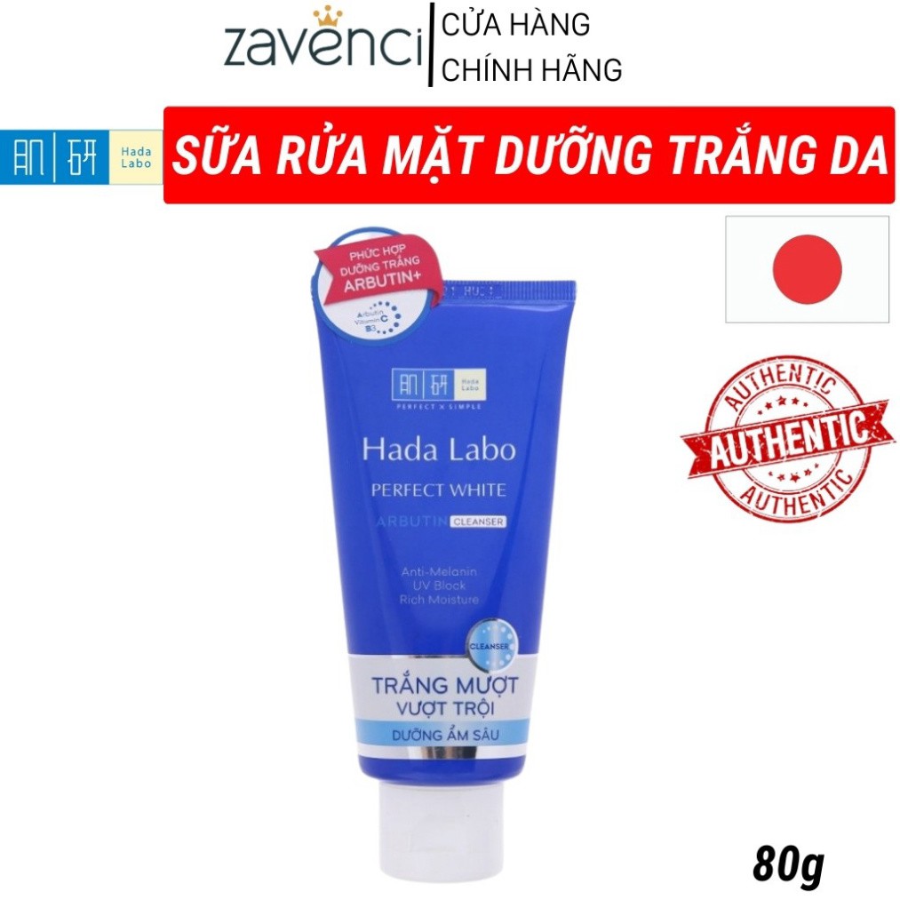 Sữa Rửa Mặt Hada Labo Perfect White Cleanser Dưỡng Trắng Da Hoàn Hảo (Hàng Chuẩn - 80G)