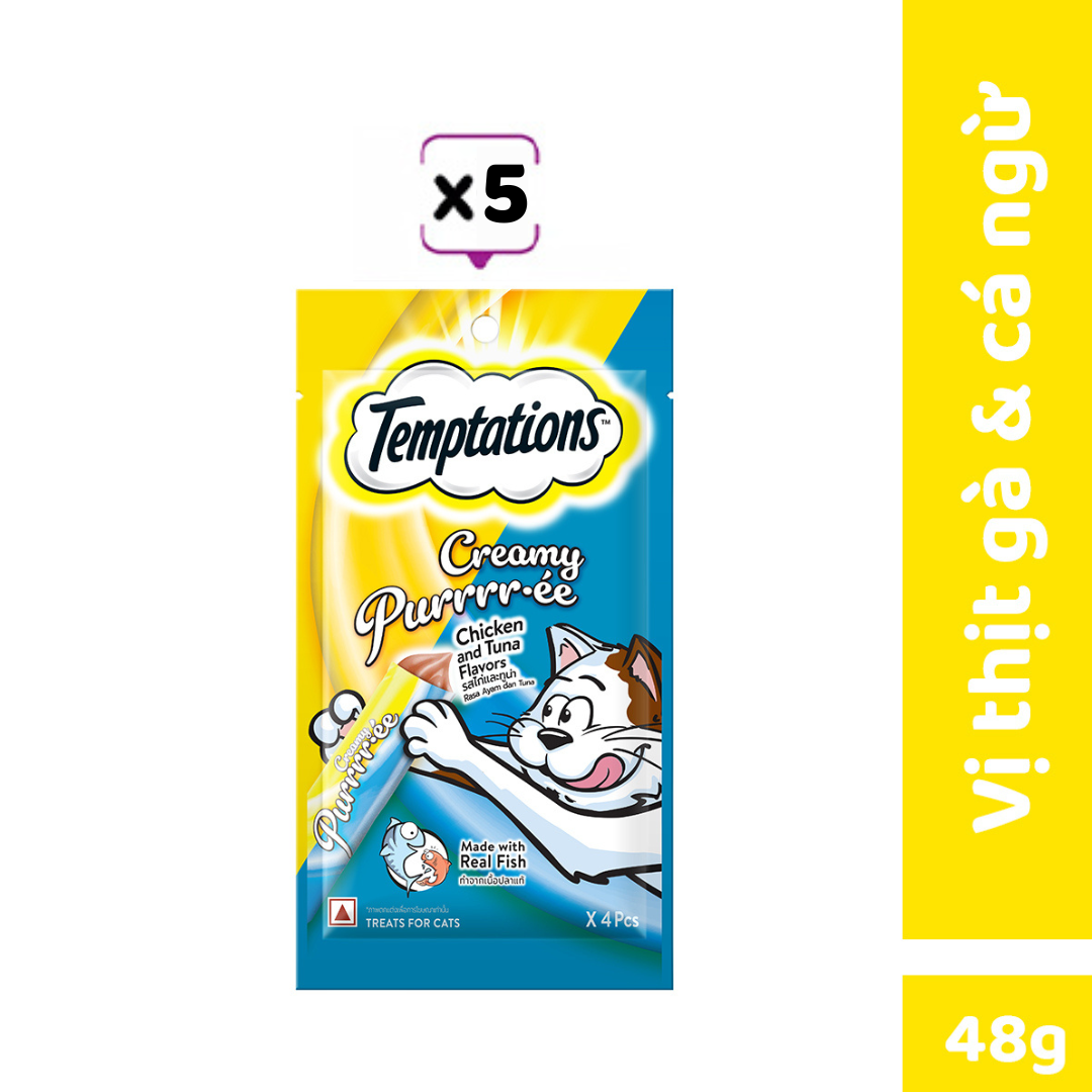 TEMPTATIONS Creamy Purrrr-ée - Súp thưởng cho mèo lớn vị gà & cá ngừ túi 48g