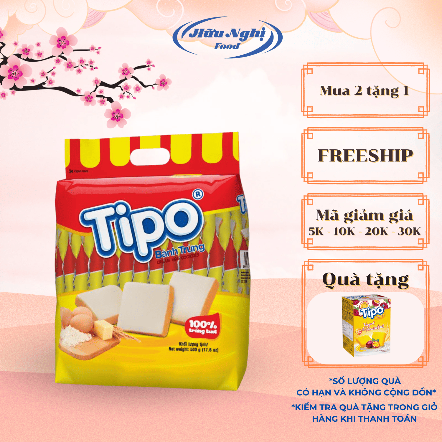 Bánh Tipo Trứng Nướng Vị Sữa 500g Hữu Nghị