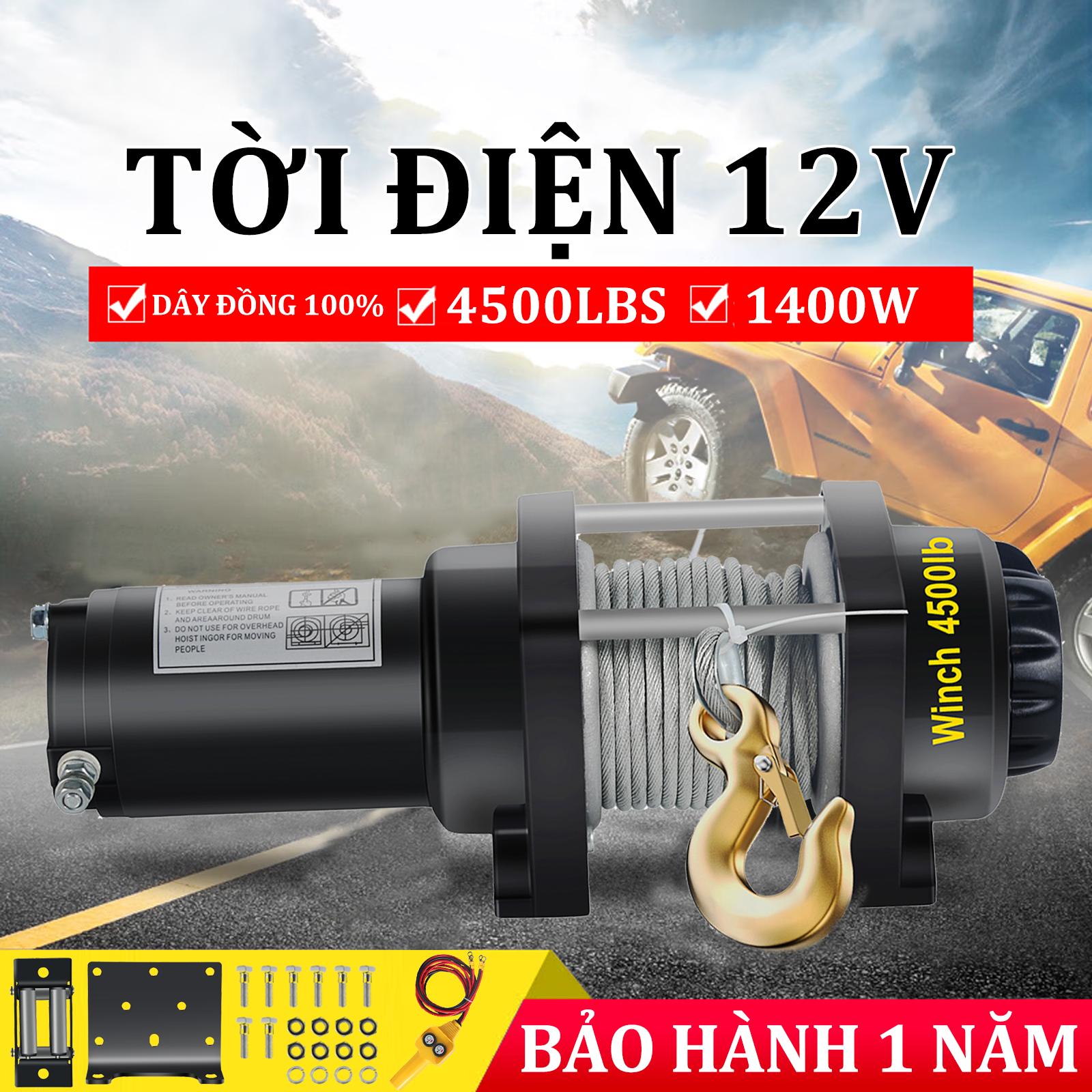 tời điện 12v 4500lbs máy tời điện 2000kg