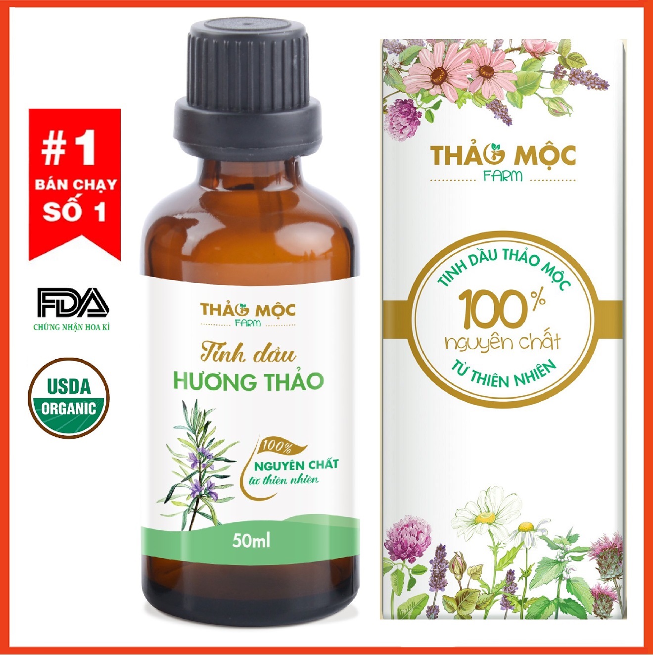 Tinh dầu Hương Thảo (Rosemary) Thảo Mộc nguyên chất 100% từ thiên nhiên thơm phòng xông phòng đuổi muỗi thư giản cải thiện trí nhớ