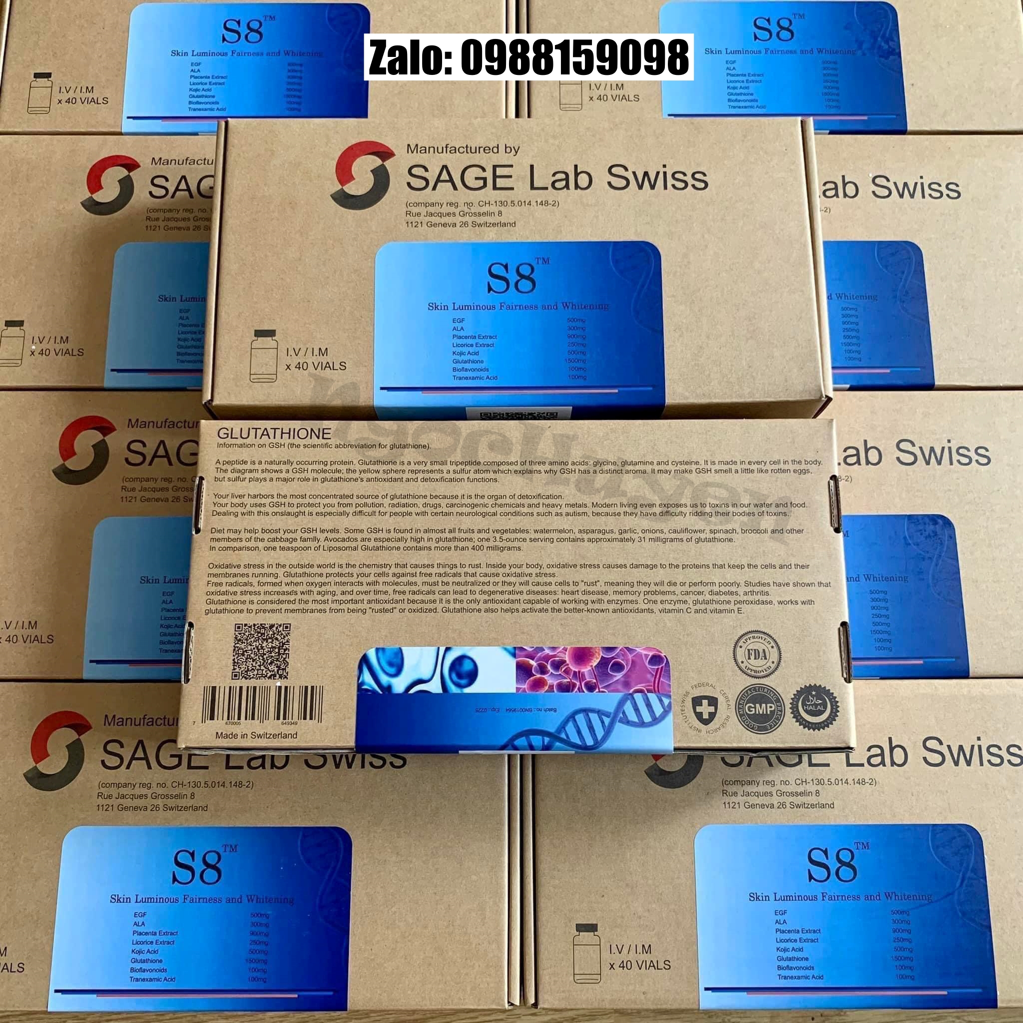 Set Truyền Trắng Tế Bào Gốc S8 Lab Swiss Thuỵ Sỹ 10 buổi - Chưa kèm mix