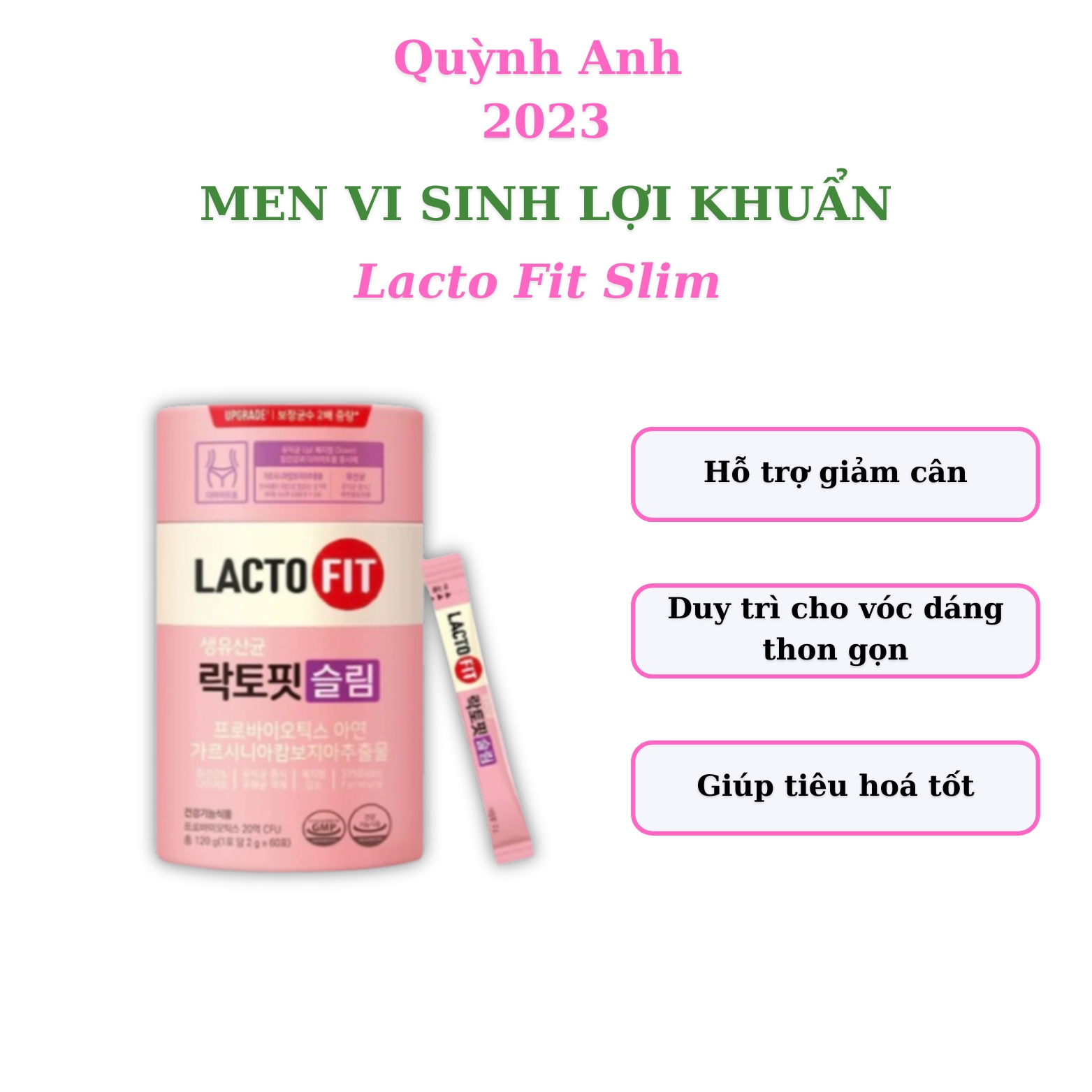 Men Vi Sinh Lợi Khuẩn Lacto Fit Slim Hỗ trợ giảm cân giảm mỡ bụng tiêu hoá tốt 120g Quynhanh2023