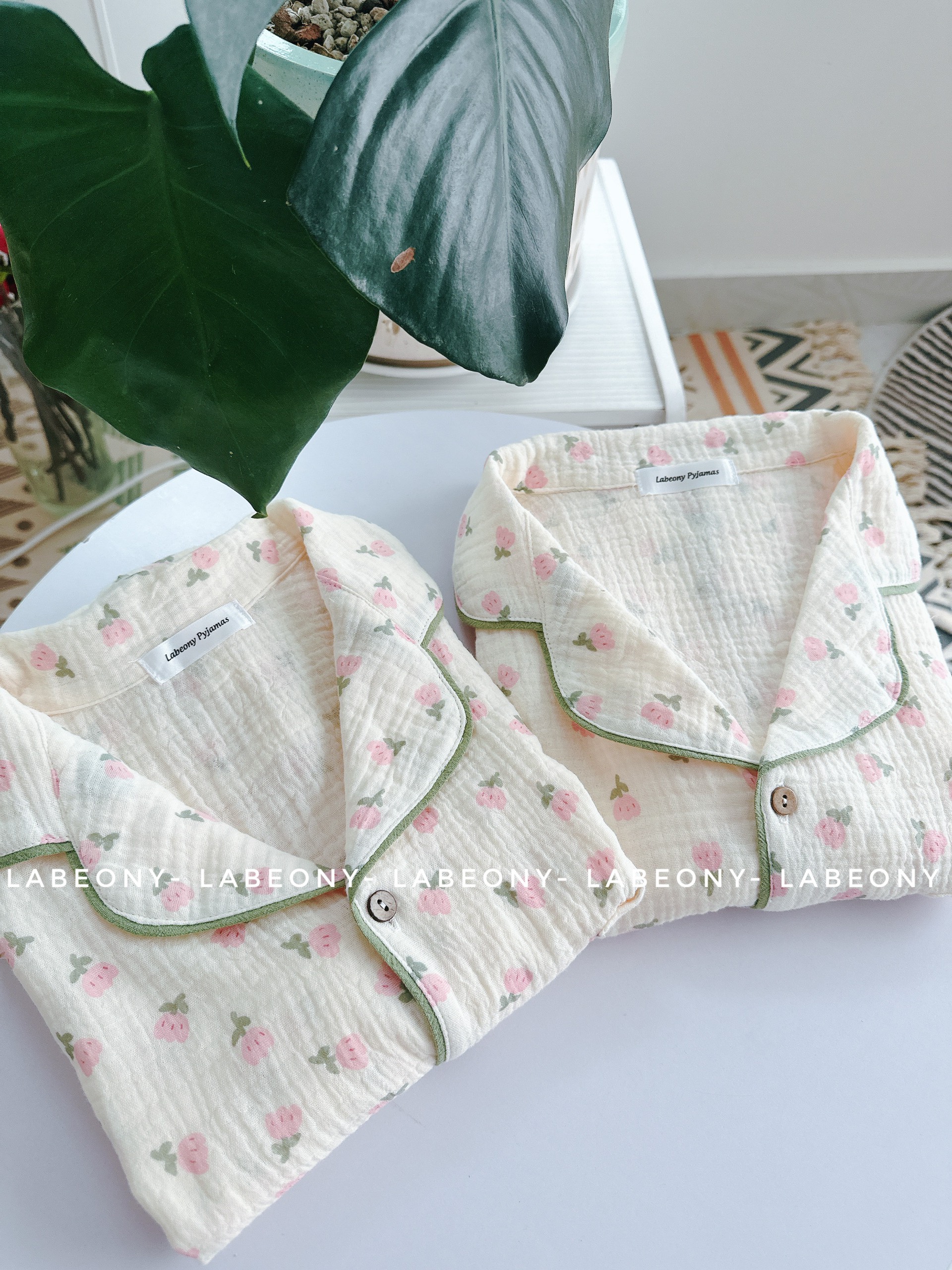 Pijama xô muslin đồ mặc nhà đồ bộ hoa cao cấp mềm mát Labeony