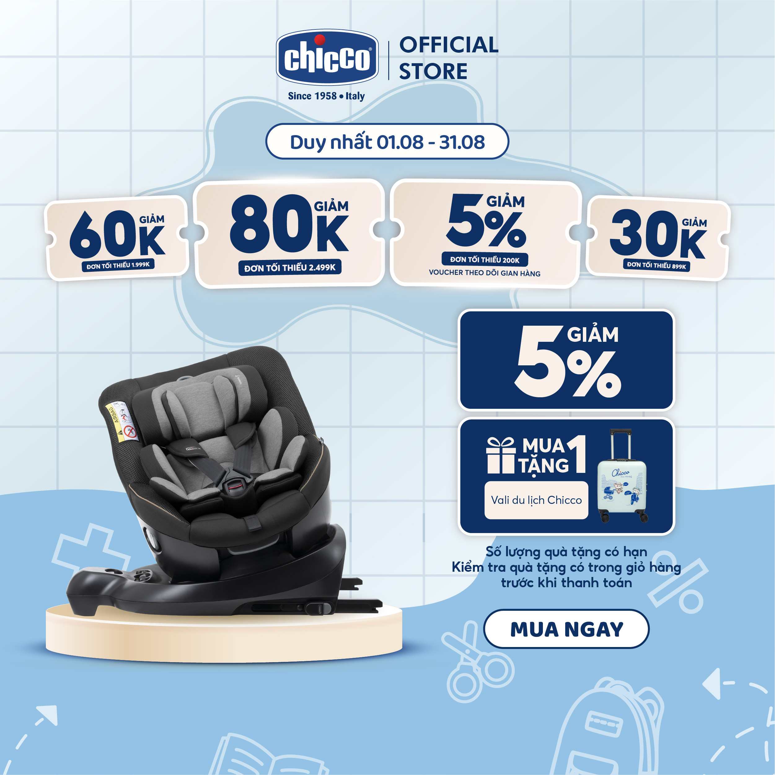 Ghế ô tô Chicco Seat 105 xoay 360˚ ISOFIX