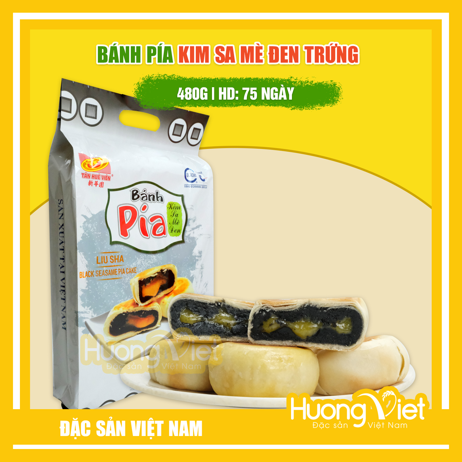 Bánh pía kim sa mè đen Tân Huê Viên 12 bánh bánh pía Sóc Trăng trứng muối tan chảy