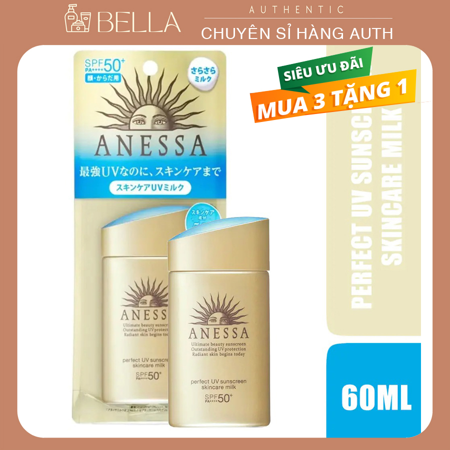 [3 Tặng 1] Kem chống nắng Anessa Perfect UV Sunscreen Skincare Milk 60ml bảo vệ hoàn hảo