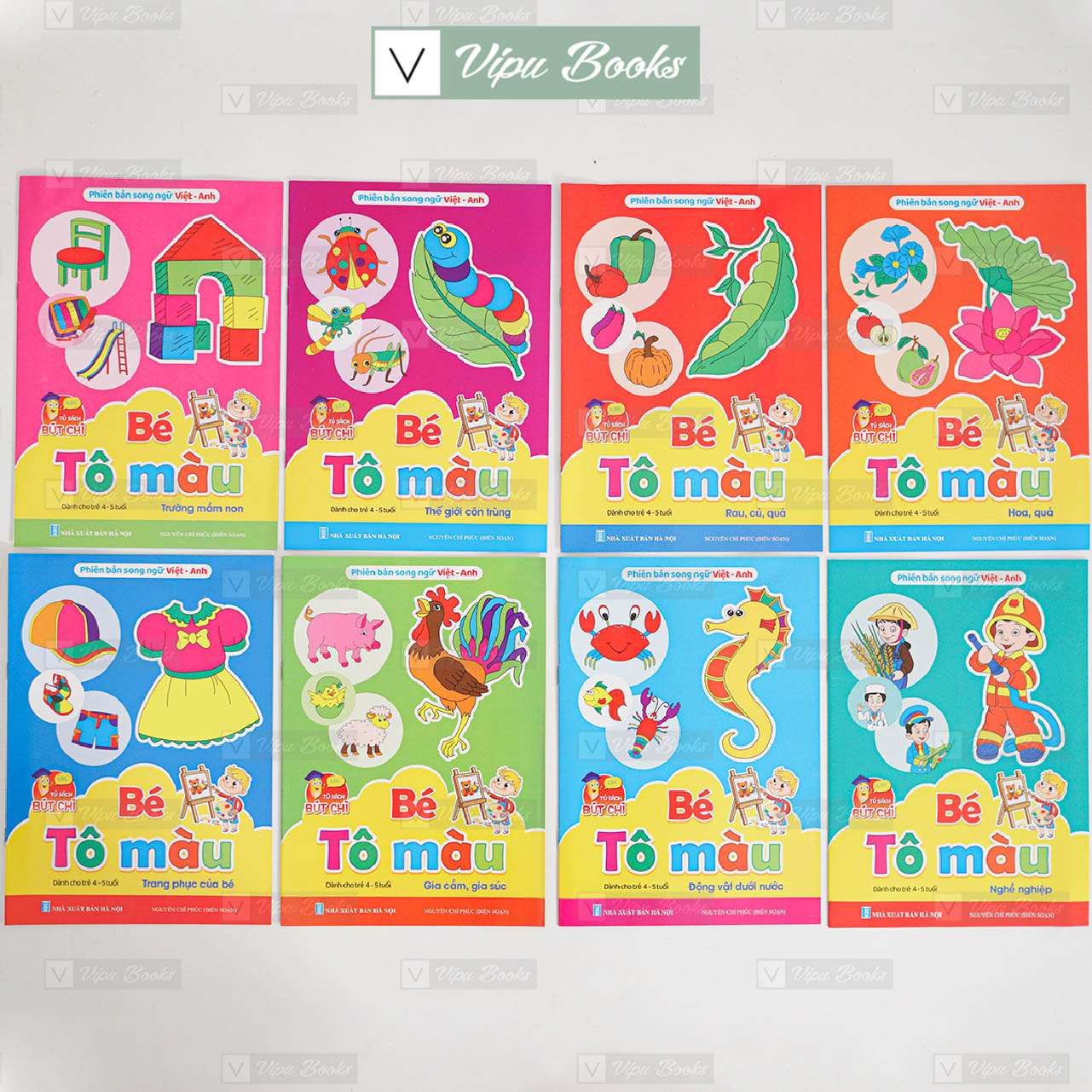 Bộ Sách Tô Màu Song Ngữ Anh Việt Cho Bé 4-5 Tuổi(08 Quyển Tô Màu)