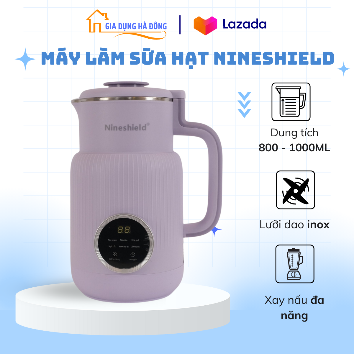 Máy làm sữa hạt Nineshield 800ml KB108 xay nấu đa năng cháo ninh nhừ đồ ăn dặm cho bé - BH 12 