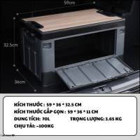 Thùng gấp gọn 60L 35L BẢN CAO CẤP kèm nắp gỗ kết hợp mặt bàn - Thùng đựng đồ ô tô dã ngoại câu cá