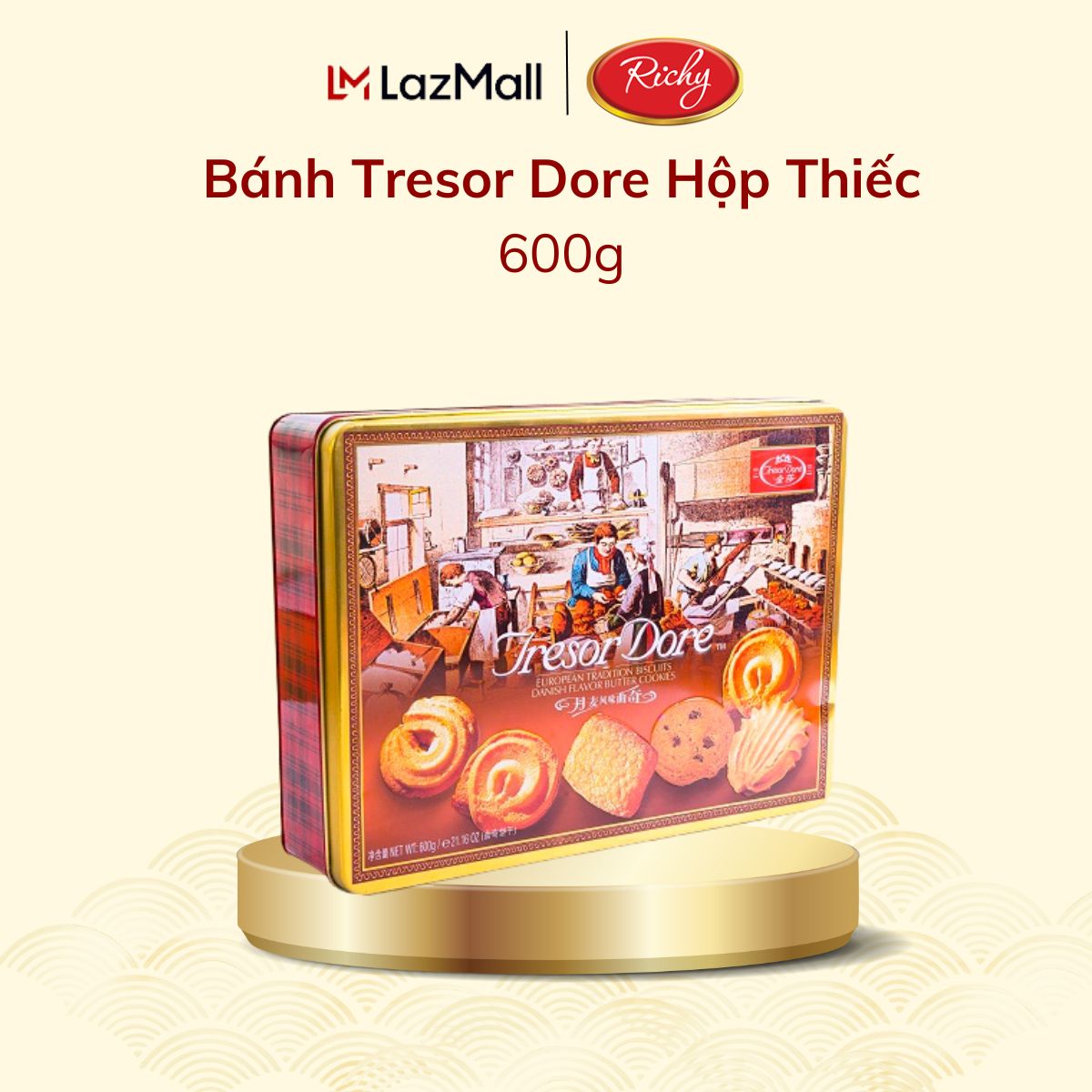 Hộp Bánh Tết Nhập Khẩu Tresor Dore Hộp thiếc 600g - Bánh Kẹo Richy