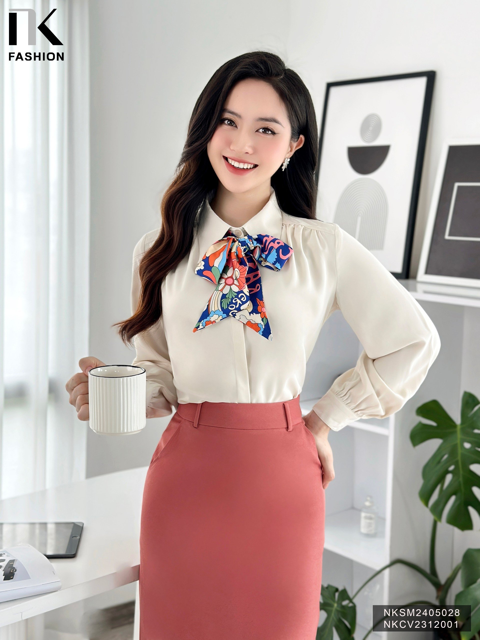Áo Sơ Mi Lụa Dài Tay Nhún Vai NK Fashion Công Sở Nữ Thanh Lịch Nữ Tính Vải Mềm Mịn NKSM2405028