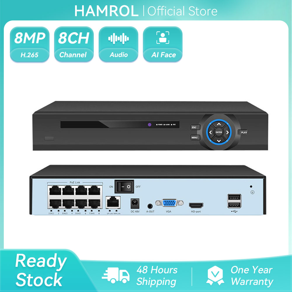 Hamrol 4K 8MP H.265 8CH CCTV POE NVR Máy Quay Video An Ninh Giám Sát 48V 802.3af Dành Cho Camera IP 