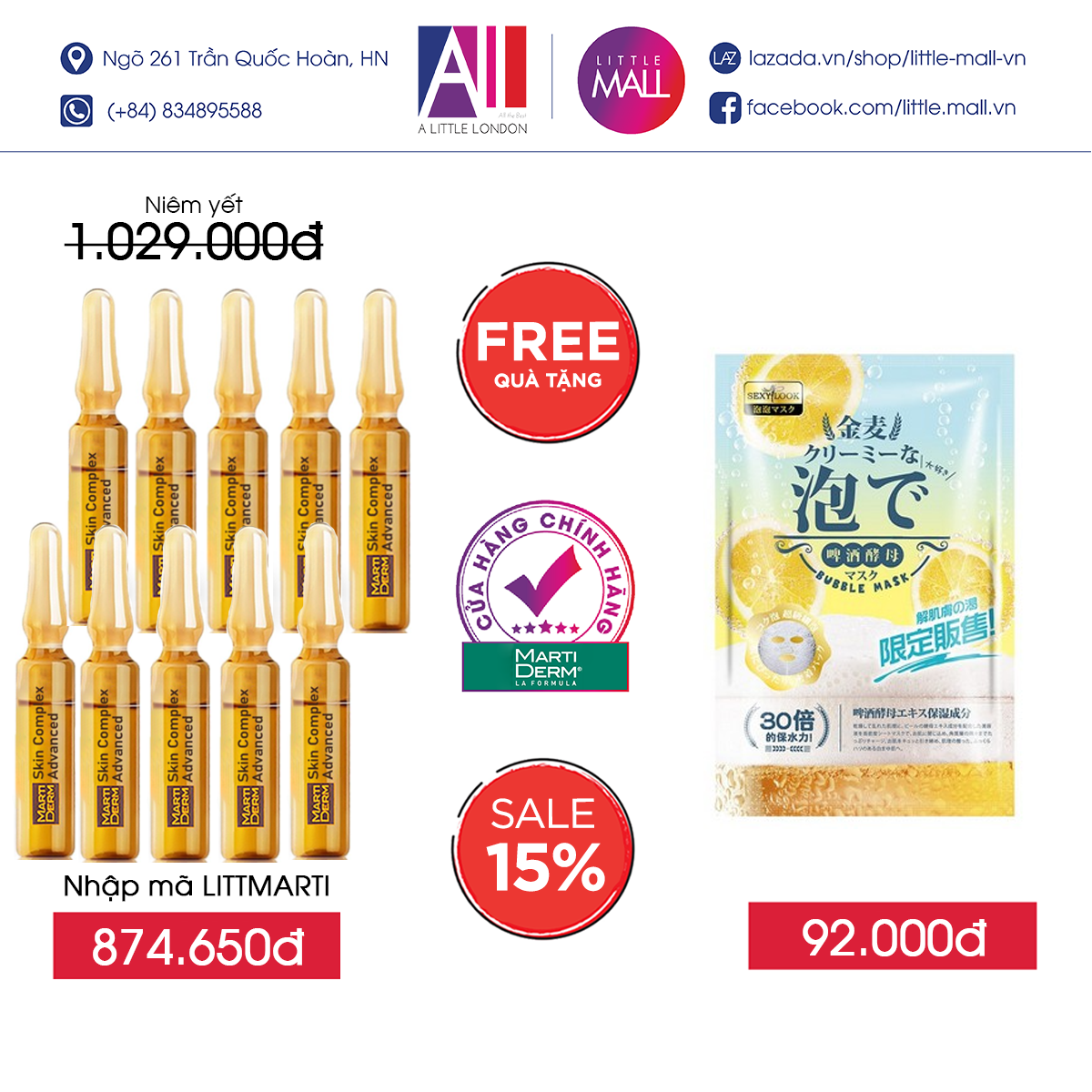 Tinh chất trẻ hóa & làm sáng da MartiDerm Black Diamond skin complex advanced TẶNG bộ sản phẩm Martiderm (Nhập khẩu)