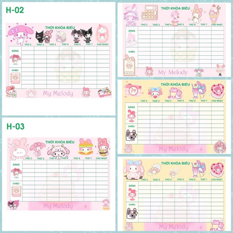 Thời khoá biểu My Melody 4 tấm khác nhau/ thời khoá biểu cute dễ thương my melody