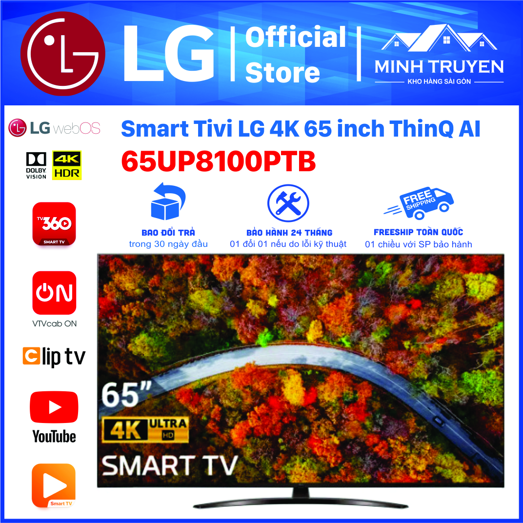 LG Smart Tivi 4K 65 Inch 65UP8100PTB ThinQ AI ( New Fullbox)  - CHÍNH HÃNG 100%