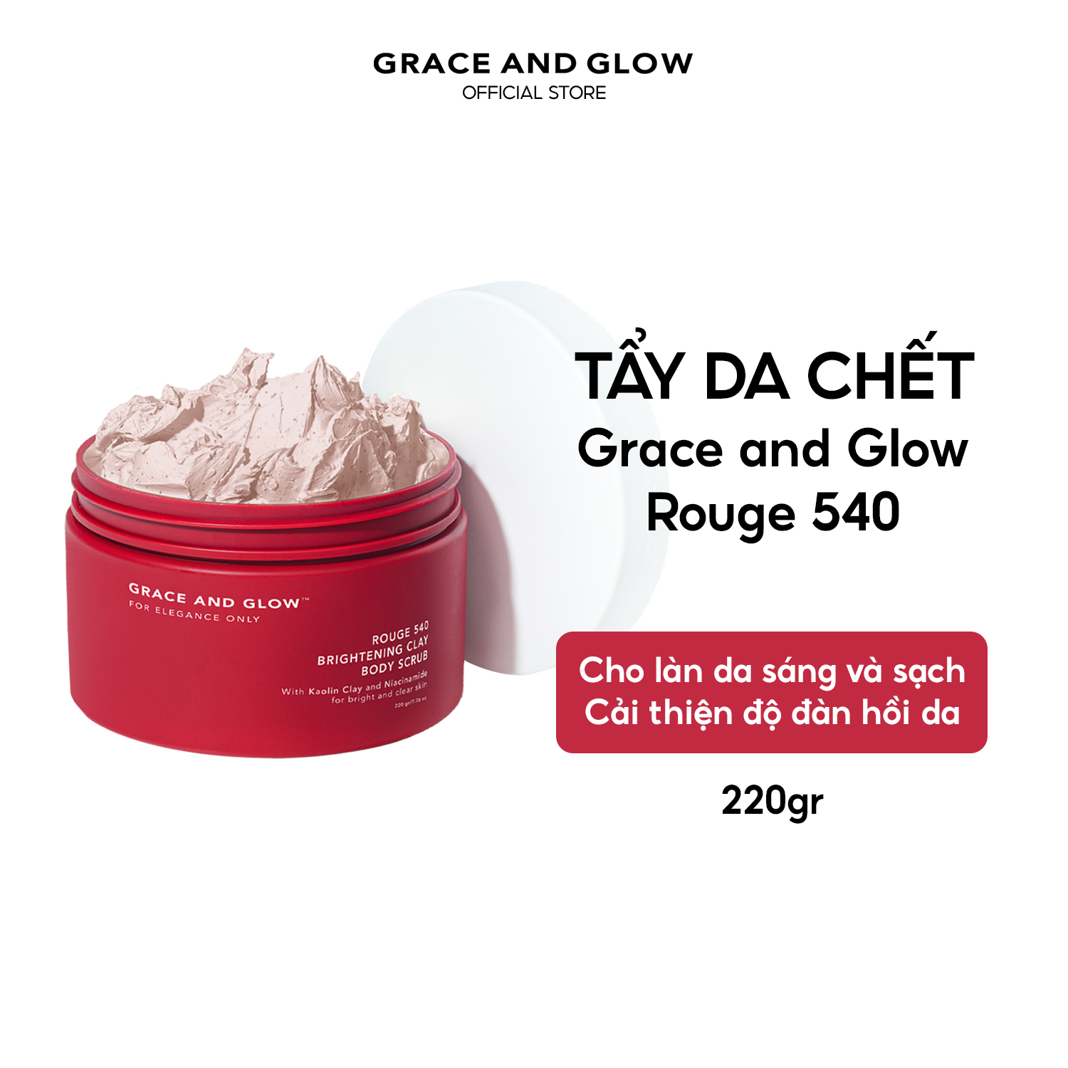 Tẩy tế bào chết toàn thân Grace and Glow Rouge 540 Brightening Clay Body Scrub 220gr với đất sét Kao