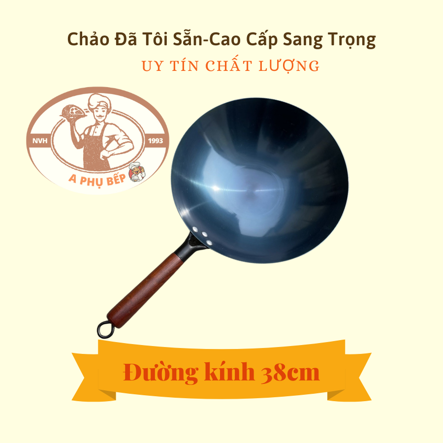 Chảo Thép Tôi Sẵn Chống Dính Cán Gỗ Sồi Cao Cấp Seri 38cm-Chuyên Dùng Cho Nhà Hàng