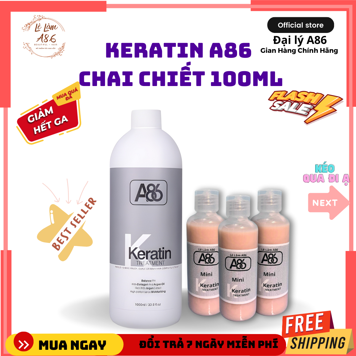 CHAI CHIẾT KERATIN A86 SIÊU PHỤC HỒI TÓC - CÓ THỂ SỬ DỤNG TẠI NHÀ - PHỤC HỒI HƯ TỔN ĐẾN 95% DUNG TÍC