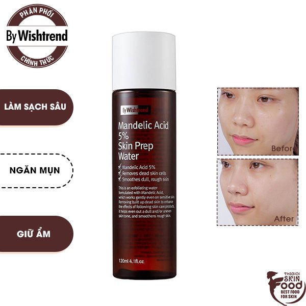 Tẩy Tế Bào Chết Hóa Học Thanh Lọc Lỗ Chân Lông Dưỡng Mịn Da By Wishtrend Mandelic Acid 5% Skin Prep Water 120Ml