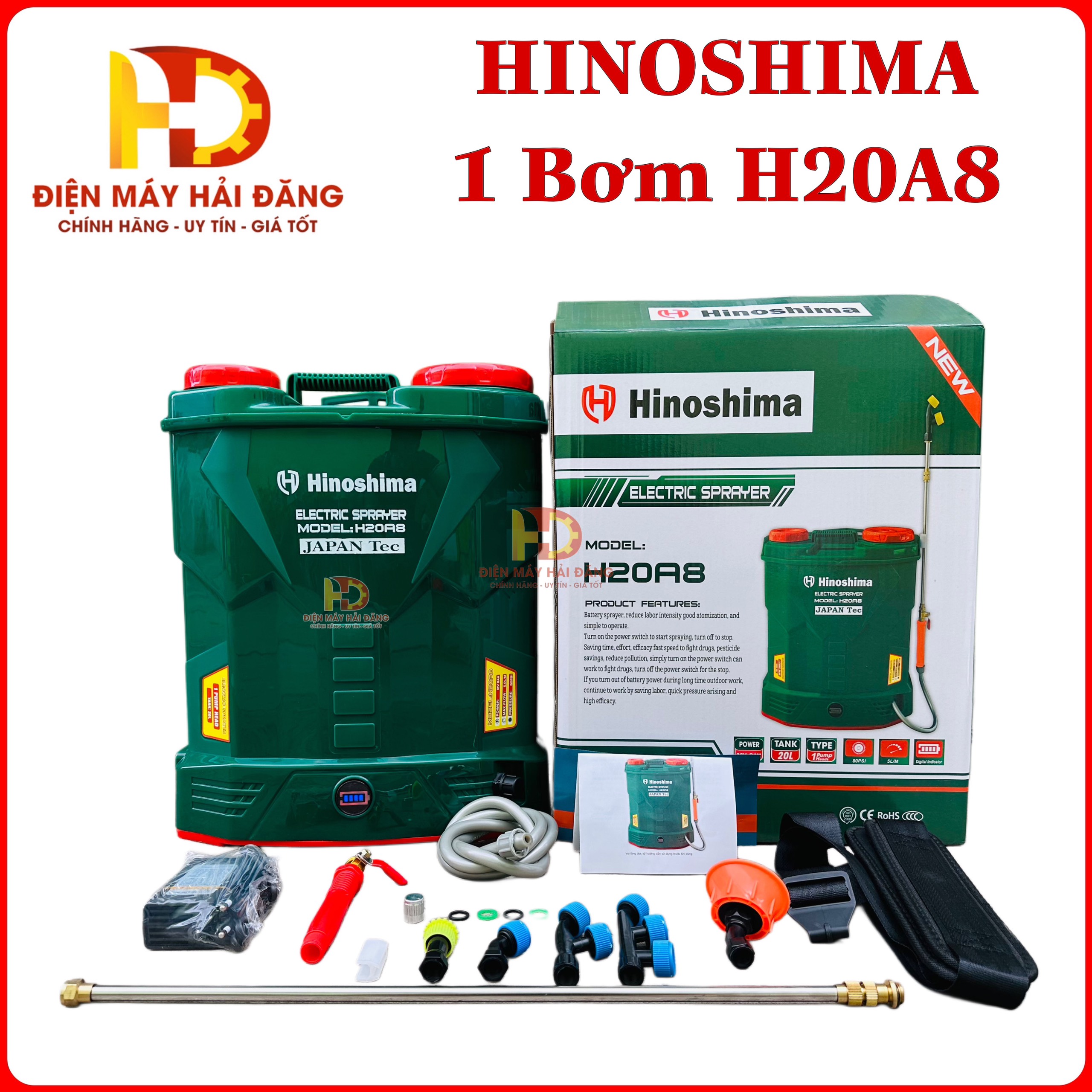 Bình phun thuốc sâu bằng điện HINOSHIMA.1 Bơm và 2 Bơm. Vỏ Thùng Chắc Chắn. BH 1 Năm