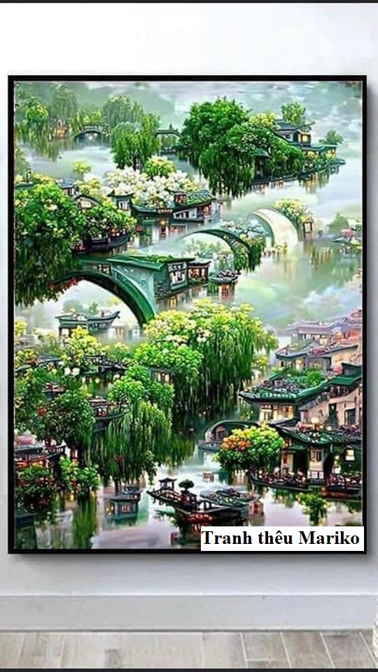 Tranh thêu kín Phong Cảnh Mùa Thu Mùa Đông Mùa Xuân MN0257 MN0258 MN0255 kích thước 60 x 90 cm