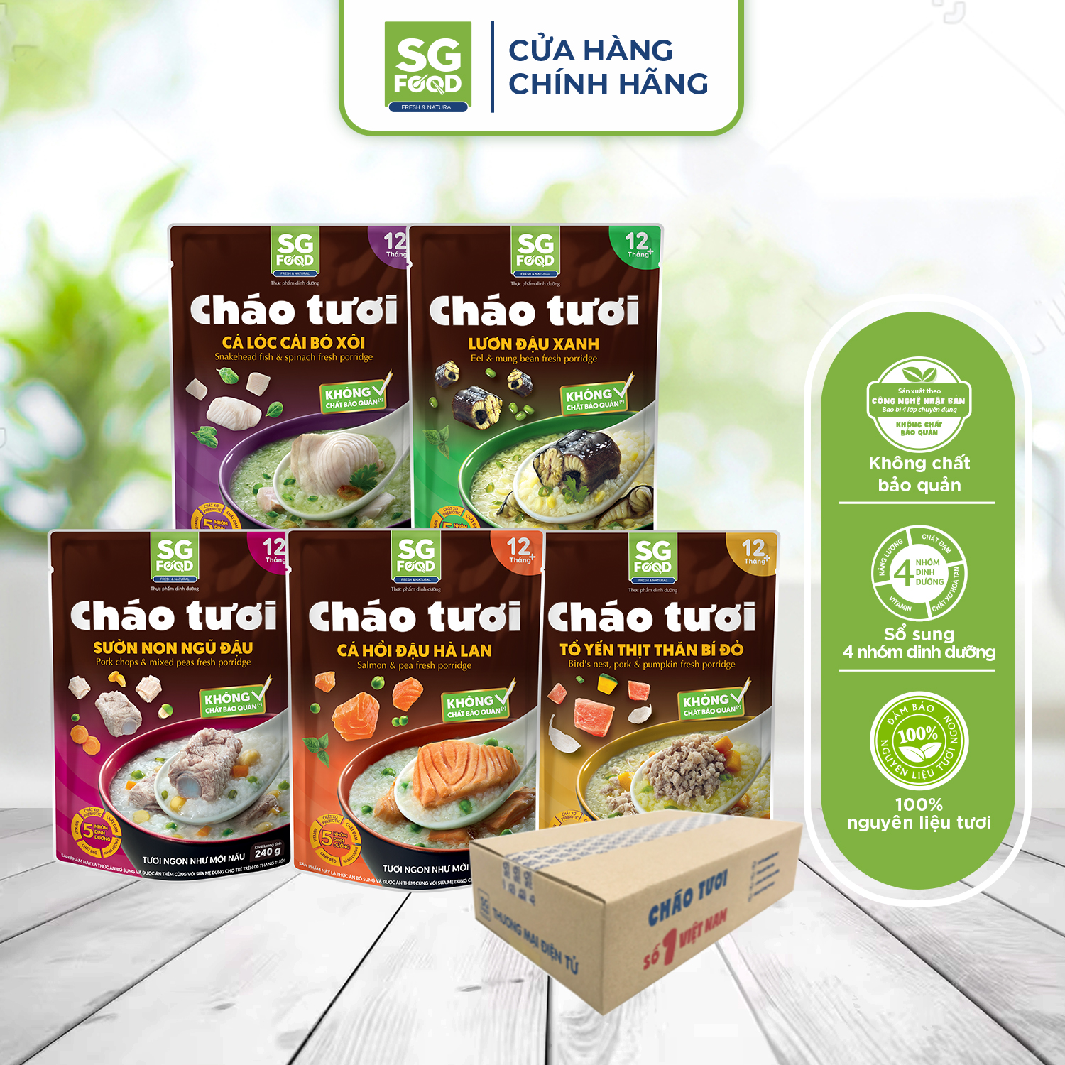Thùng 30 Gói Cháo Tươi Sài Gòn Food Mix Vị (Tổ Yến Thịt Thăn Sườn Lươn Cá Lóc Cá Hồi)